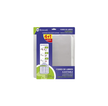 Bismark Pack de 4+1 Forralibros Ajustable 29x55cm - Ideal para Uso Escolar - Transparente
