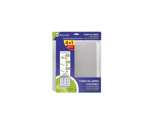 Bismark Pack de 4+1 Forralibros Ajustable 29x55cm - Ideal para Uso Escolar - Transparente