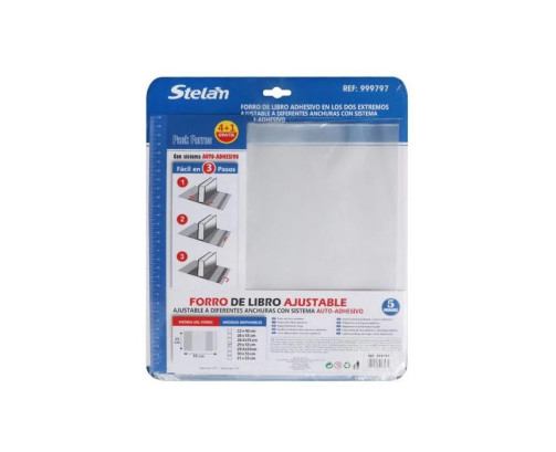 Forro de Libros 29x55 cm Autoadhesivo y Ajustable Transparente Adhesivo en los dos Extremo - Pack de 5 Unidades