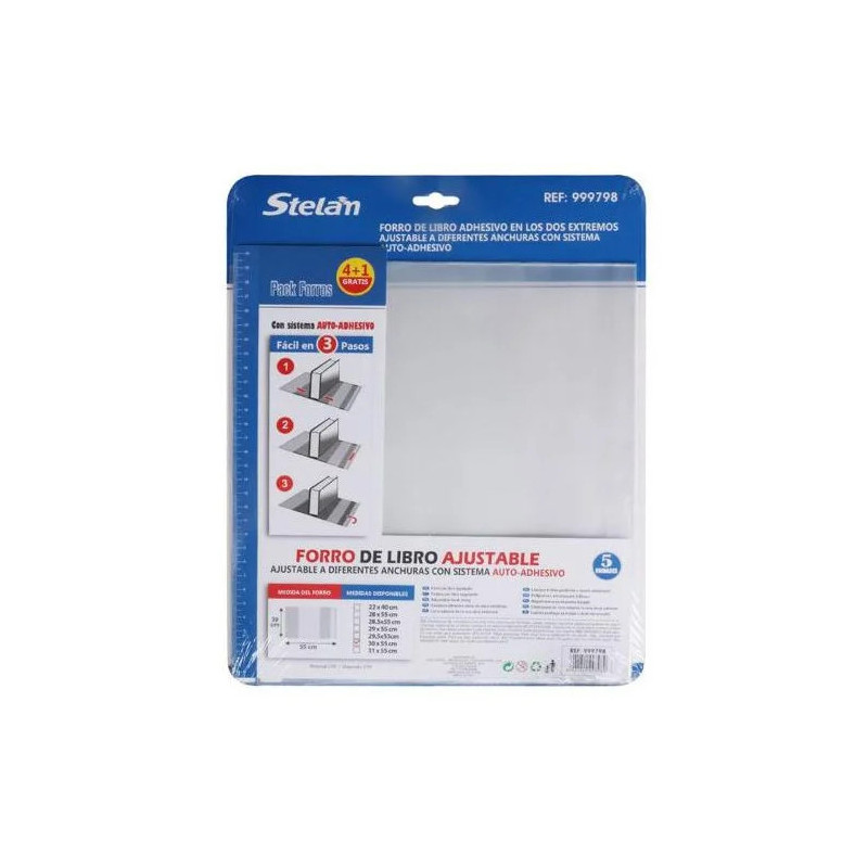 Forro de Libros 30x55 cm Autoadhesivo y Ajustable Transparente Adhesivo en los dos Extremo - Pack de 5 Unidades