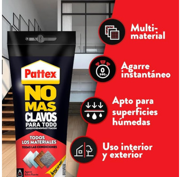 Pattex No Más Clavos 142G Para Todo HighTack, adhesivo de montaje resistente a temperaturas extremas