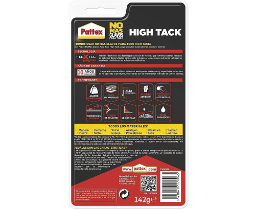 Pattex No Más Clavos 142G Para Todo HighTack, adhesivo de montaje resistente a temperaturas extremas