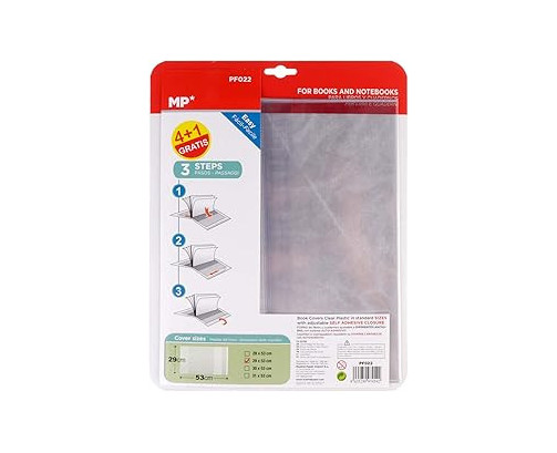 MP – Pack 5 Unidades, Forro Libros Transparente  Medidas 29x53cm