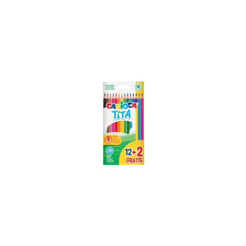 Lapices de colores carioca tita hexagonal 12 unidades colores surtidos + 2 gratis