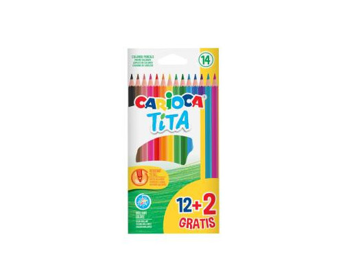 Lapices de colores carioca tita hexagonal 12 unidades colores surtidos + 2 gratis