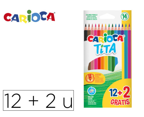 Lapices de colores carioca tita hexagonal 12 unidades colores surtidos + 2 gratis