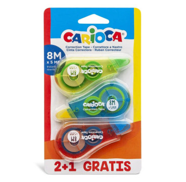 Cinta correctora carioca 8m blister 3 uds