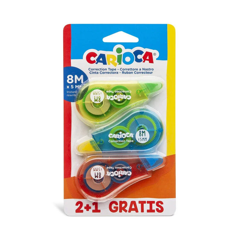Cinta correctora carioca 8m blister 3 uds