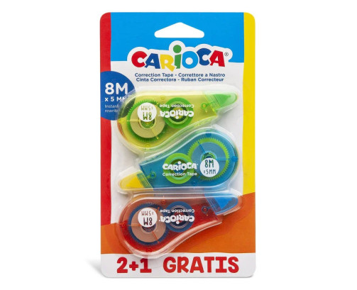 Cinta correctora carioca 8m blister 3 uds