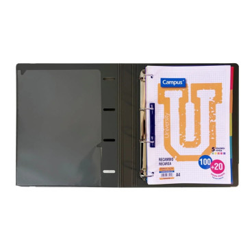 Carpeblock 4 Anillas Campus University Gris con Recambio 5X5 mm 120 Hj 90 Gr
