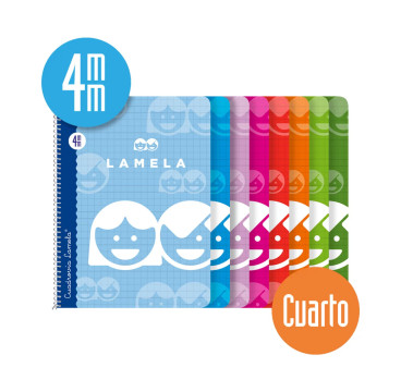 LAMELA-Libreta espiral tamaño cuarto,40 hojas, cuadrovía de 4mm, LAMELA