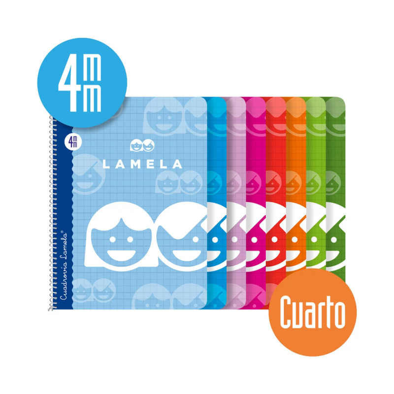 LAMELA-Libreta espiral tamaño cuarto,40 hojas, cuadrovía de 4mm, LAMELA
