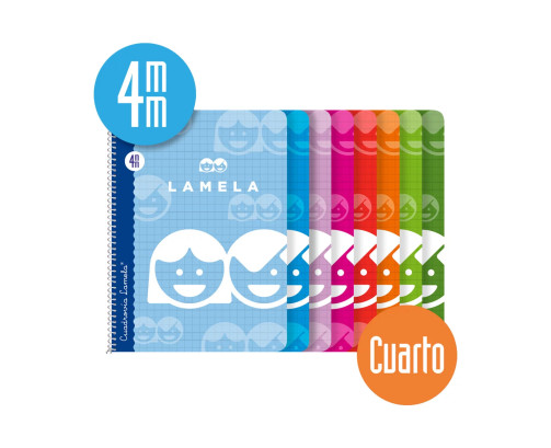 LAMELA-Libreta espiral tamaño cuarto,40 hojas, cuadrovía de 4mm, LAMELA