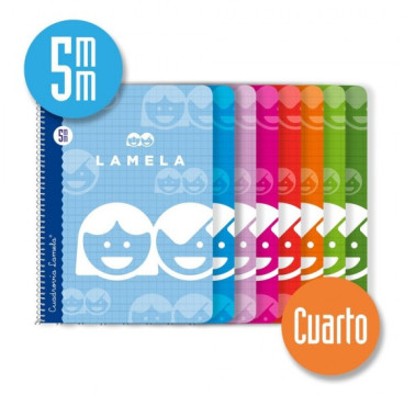 LAMELA-Libreta espiral tamaño cuarto,40 hojas, cuadrovía de 5mm, LAMELA