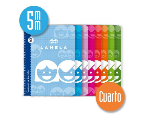 LAMELA-Libreta espiral tamaño cuarto,40 hojas, cuadrovía de 5mm, LAMELA