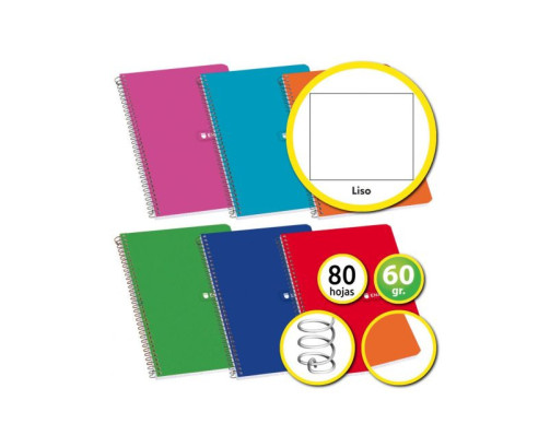 Enri Cuaderno Espiral Tapa Blanda  Liso 80 hojas