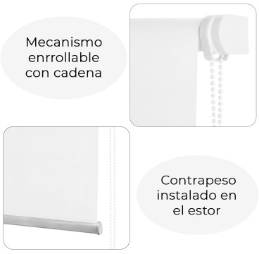 Estor Enrollable translúcido Liso (60-80-90-100-120-135-150x180 cm, Blanco)