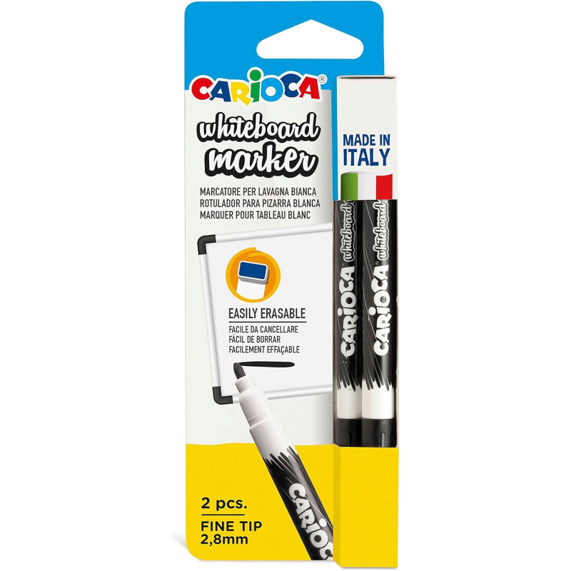 Carioca Fine 2.8MM - Pack de 2 rotuladores borrables para pizarra blanca, color negro