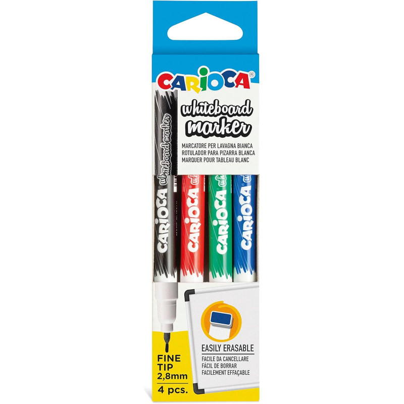 Carioca Fine - Bolsa de 4 rotuladores borrables para pizarra blanca, multicolor
