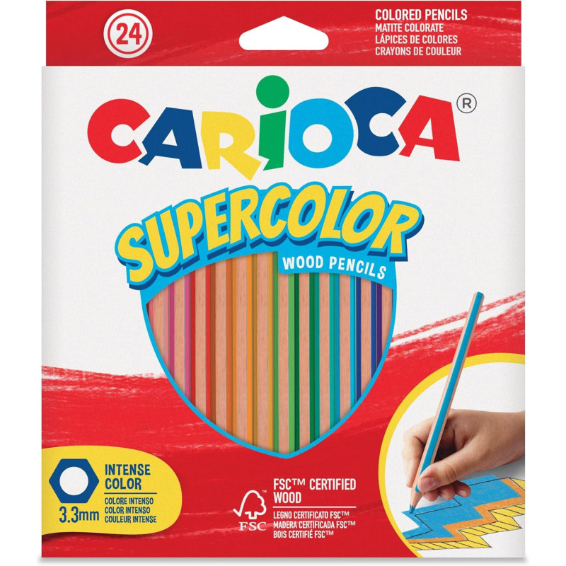 Carioca Lápices de Colores SUPERCOLOR | Caja de 24 Lápices de Madera |  Punta de Ø 3,3 mm | 24 piezas