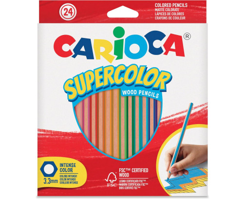 Carioca Lápices de Colores SUPERCOLOR | Caja de 24 Lápices de Madera |  Punta de Ø 3,3 mm | 24 piezas