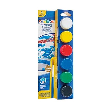 ARIOCA TEMPERA - Cepillo de pintura al agua (6 x 25 ml, 6 colores, 6 colores)