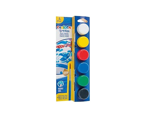 ARIOCA TEMPERA - Cepillo de pintura al agua (6 x 25 ml, 6 colores, 6 colores)