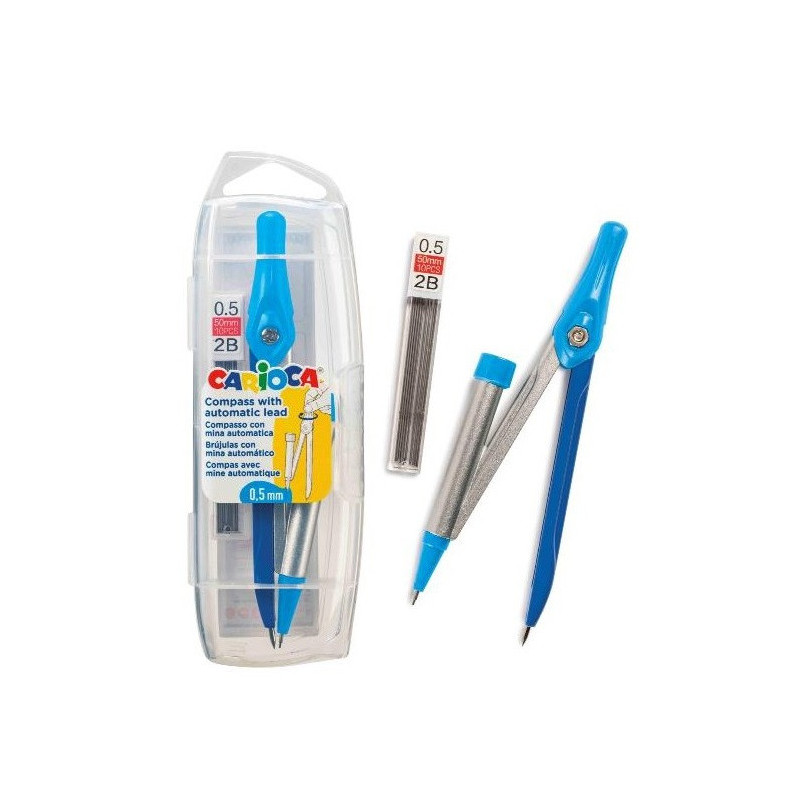 Carioca Pack de Bolsillo Compass 0.5mm-Recarga - Compas Ajustable con Portaminas - Kit de Carga Mina HB 0.5