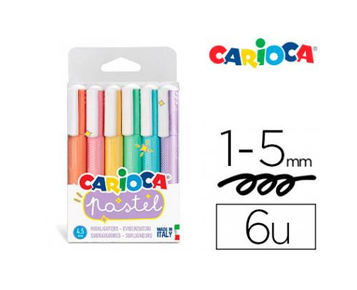 Carioca Marcador Pastel Punta Biselada Colores - Bolsa Pvc De 6