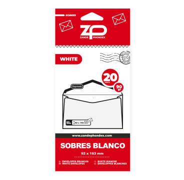 20 SOBRES BLANCOS 92X163 90gr