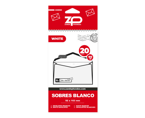 20 SOBRES BLANCOS 92X163 90gr