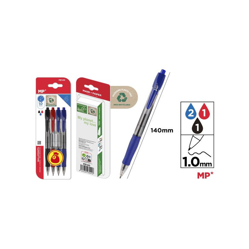 Boligrafos punta 1.0mm 4uds
