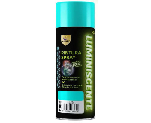 Pintura Spray Brilla en la Oscuridad Tinta Luminiscente Multisuperficie Azul -Verde 200ml