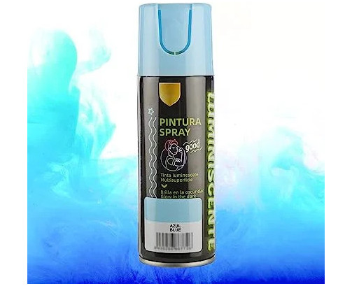 Pintura Spray Brilla en la Oscuridad Tinta Luminiscente Multisuperficie Azul -Verde 200ml