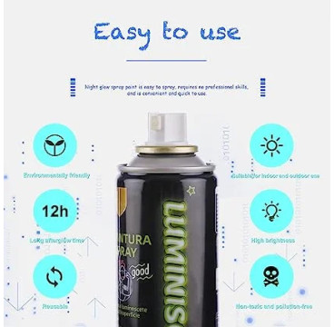 Pintura Spray Brilla en la Oscuridad Tinta Luminiscente Multisuperficie Azul -Verde 200ml