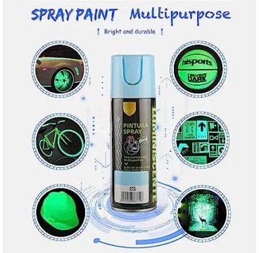 Pintura Spray Brilla en la Oscuridad Tinta Luminiscente Multisuperficie Azul -Verde 200ml
