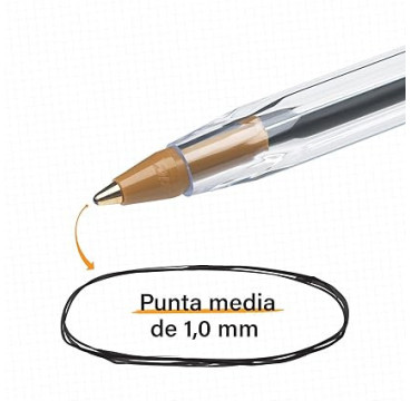 BIC Cristal Original, Bolígrafos Punta Media, Óptimo para Uso Escolar y Oficinas (1,0mm), Negro, Caja de 50 Unidades