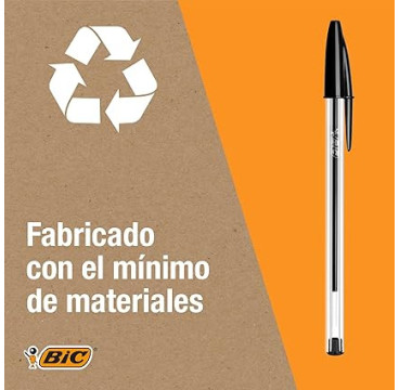BIC Cristal Original, Bolígrafos Punta Media, Óptimo para Uso Escolar y Oficinas (1,0mm), Negro, Caja de 50 Unidades