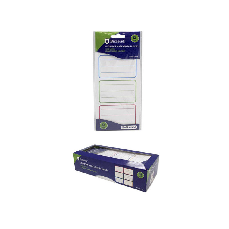 tiquetas escolares 80x50mm lineas colores 12UDS