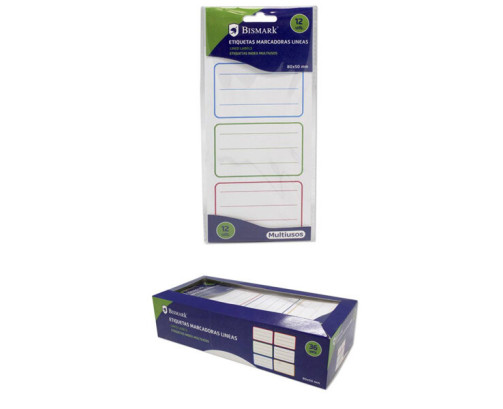 tiquetas escolares 80x50mm lineas colores 12UDS