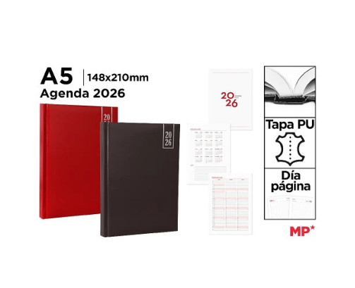 Agenda 2026 A5 Tapa PU Dia Pagina