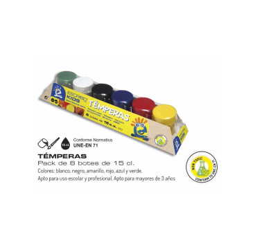 Pack 6 temperas 15cl colores surtidos