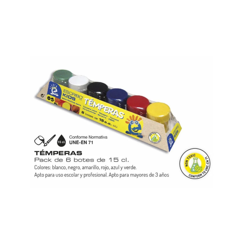 Pack 6 temperas 15cl colores surtidos