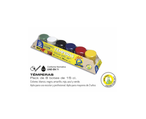 Pack 6 temperas 15cl colores surtidos