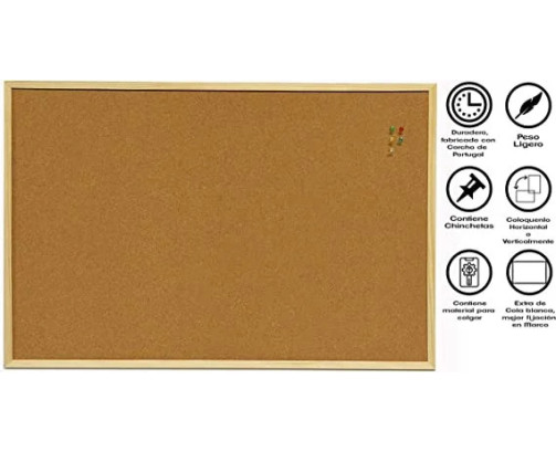 Pizarra corcho pared 40x30 - 90x60cm Tablero ideal para tablon de anuncios, fotos y notas