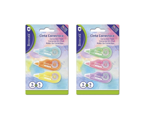 Bismark Mini Pastel Pack de 3 Cintas Correctoras 5mmx5m