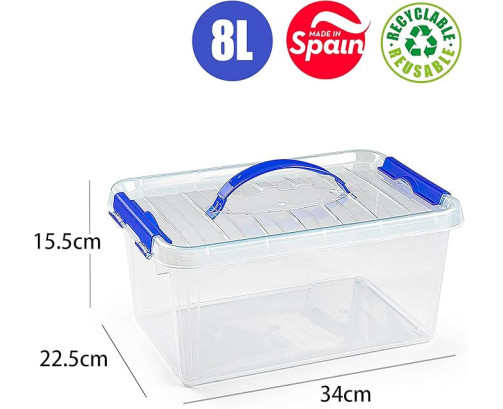 Caja Almacenaje Plástico 10L con Tapa y Cierres (N24) – Transparente