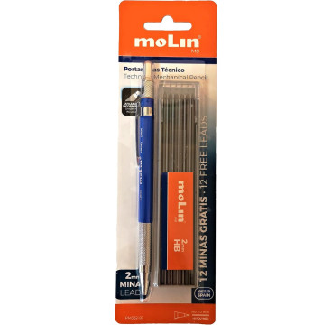 Portaminas recargable de 2mm con cuerpo metálico y afilaminas | Blíster con 12 minas