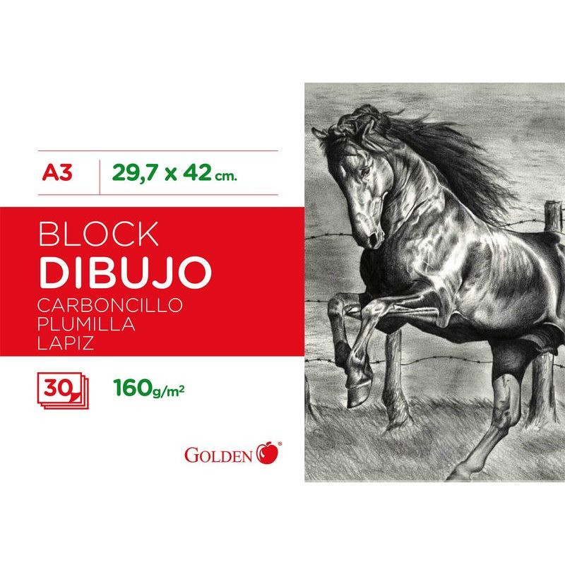 GOLDEN Cuaderno dibujo en espiral 30 hojas A3 liso