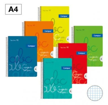 Campus - Cuadernos A4 Cuadrícula Pauta 4x4mm, Tapa Plastico, 80 hojas, (Pack de 6 blocs)